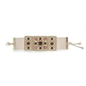 Chanel Pale Pink Satin Bracelet With Gold Metal Embellishment